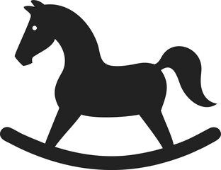 Stylized Black Silhouette of Rocking Horse – Minimalistic Design with Simplistic Horse Head, Mane, and Curved Rocker Base Emphasizing Clean Lines and Playful Children’s Toy Aesthetic