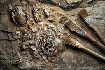 Ancient fossils embedded in layered sedimentary rock