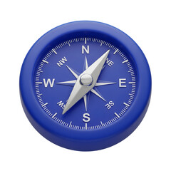 Blue 3D Compass Icon Navigation Tool Isolated on a transparent background direction