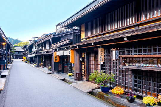 Traditional architecture in old town, Sannomachi street, Takayama, Japan