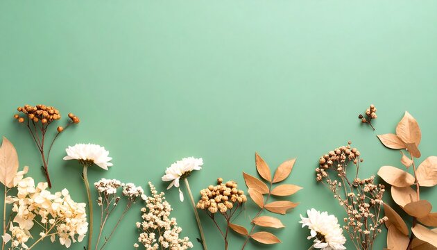 Dried Flowers Green Background.