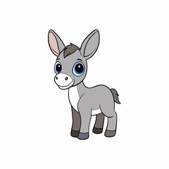Cute cartoon baby donkey isolated on white background