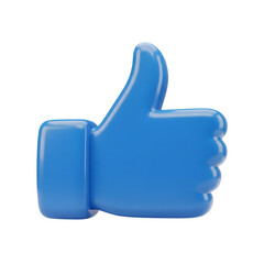Blue 3D Thumbs Up Icon Gesture Symbol isolated on a transparent background like