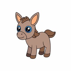 Cute cartoon baby donkey isolated on white background