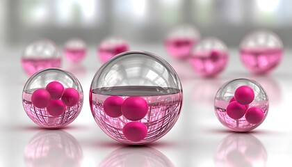 Pink spheres in transparent orbs