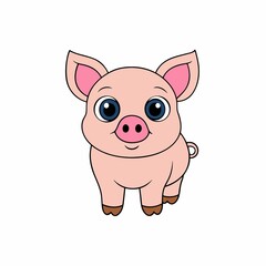 Cute cartoon pig illustration isolated on white background