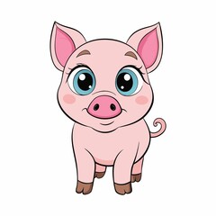 Cute cartoon piglet isolated on white background