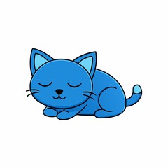 Cute blue kitten sleeping cartoon illustration isolated on white background