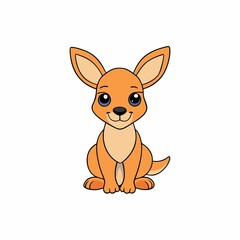 Cute cartoon kangaroo sitting isolated on white background