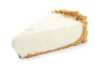 Piece of tasty cheesecake isolated on white