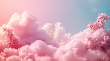Fototapeta premium Delicate pink blossoms nestled amongst fluffy clouds.
