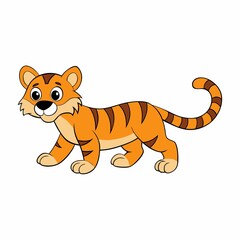Cute cartoon tiger walking isolated on white background