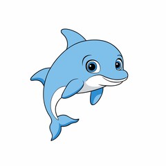 Cute cartoon dolphin illustration isolated on white background