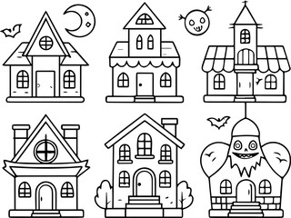 Fototapeta premium A big bundle of halloween haunted house line art set. vector illustration perfect for halloween project. 