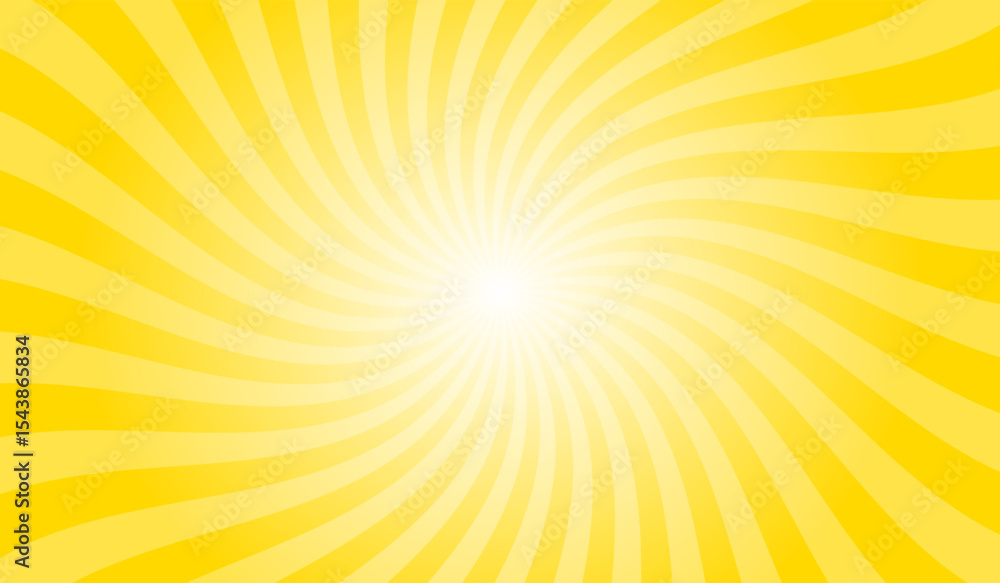 Poster abstract swirl yellow background with rays retro starburst. radial spiral stripes backdrop. comic de