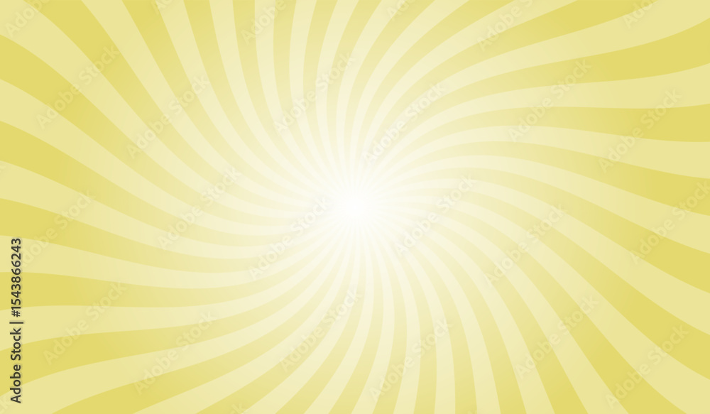 Poster abstract swirl yellow background with rays retro starburst. radial spiral stripes backdrop. comic de