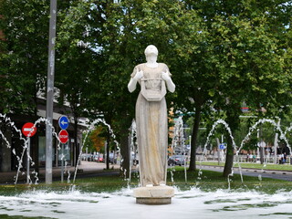 Bilbao Spain 05 06 2025 Statue of Euterpe, Greek muse of music, stands elegantly in Bilbao,...