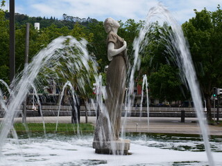 Bilbao Spain 05 06 2025 Statue of Euterpe, Greek muse of music, stands elegantly in Bilbao,...
