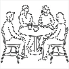 Single line drawing of four individuals in minimalist style