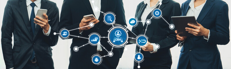 Panoramic banner business team standing in line and working together symbolize successful business...