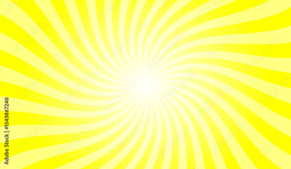 Poster abstract swirl yellow background with rays retro starburst. radial spiral stripes backdrop. comic de