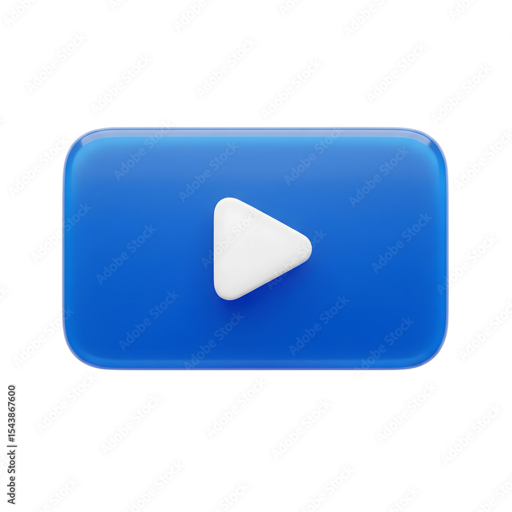 Poster blue rectangular play button 3d icon isolated on a transparent background rectangle