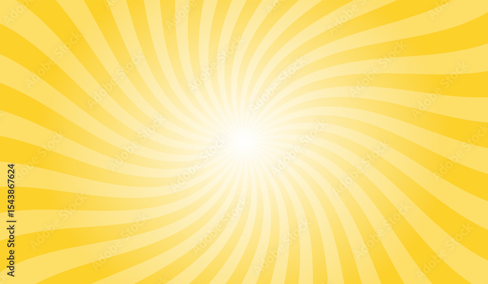 Poster Abstract swirl yellow background with rays retro starburst. Radial spiral stripes backdrop. Comic design element. Vintage beam sunburst texture. Classic vintage sun rays pattern. Gradient Groovy Rays