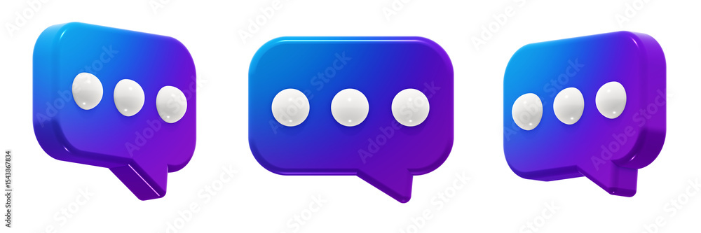 Poster modern rectangular chat speech bubble with a smooth blue-to-purple gradient. 3d render icon element,