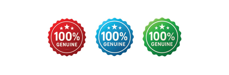 100% Genuine Product Badge Stickers – Authenticity Guarantee Seal Icons in Red, Blue, Green