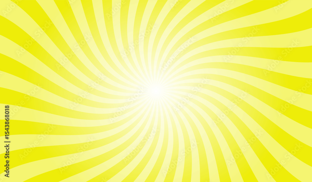 Poster abstract swirl yellow background with rays retro starburst. radial spiral stripes backdrop. comic de