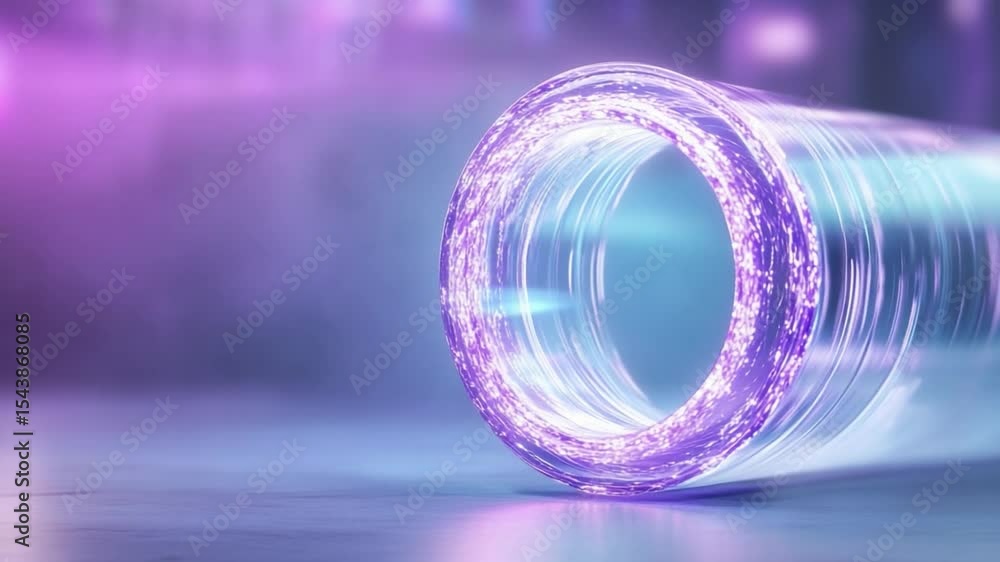 Poster glowing technology tunnel: a futuristic ring-shaped structure pulsating with vibrant colors and ener
