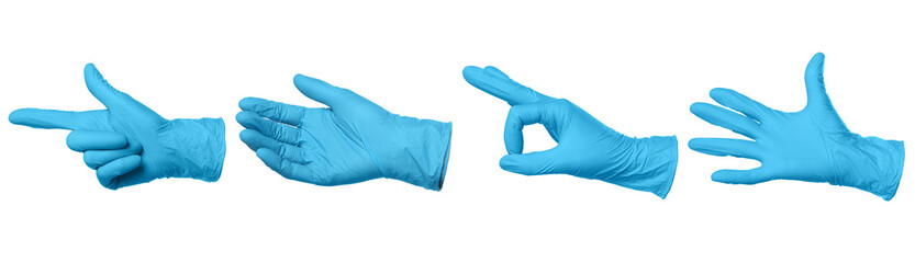 Nitrile medical gloves isolated on white, collage collage of gestures