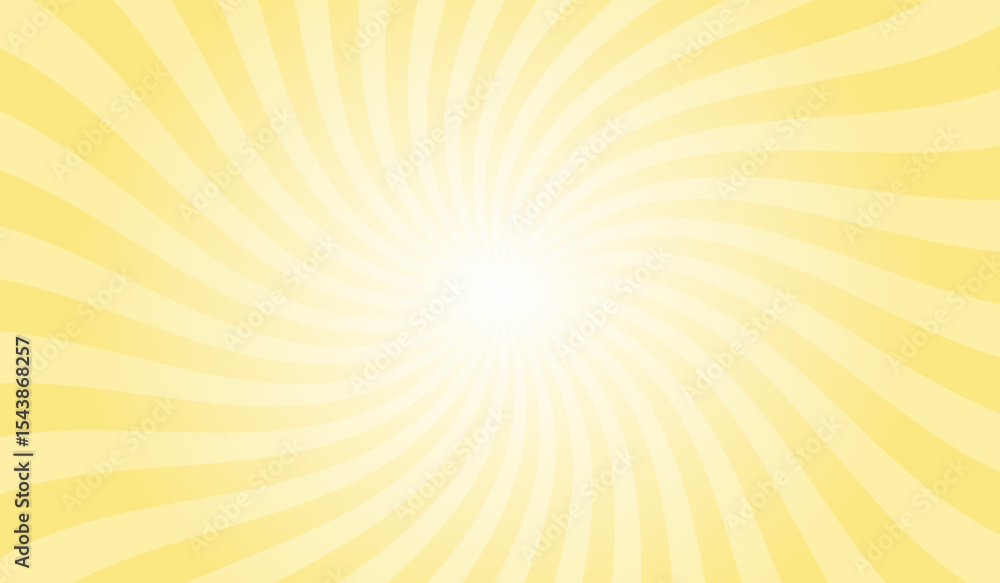 Poster abstract swirl yellow background with rays retro starburst. radial spiral stripes backdrop. comic de