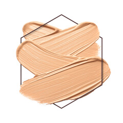 Different shades of foundation and frame on white background. Color palette of makeup product
