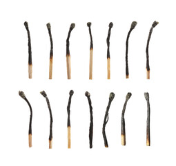 Set of burnt matches isolated on white
