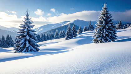 Obraz premium winter landscape with trees in the foreground and hills covered by snow