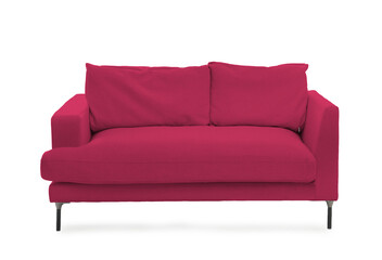Crimson sofa isolated on white. Furniture for living room interior