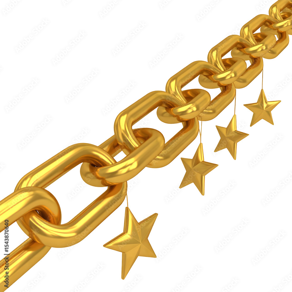 Poster golden chain with stars illustration for background and design elements isolated on transparent back