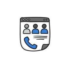 Stylized contact page with three avatars and a blue phone receiver.