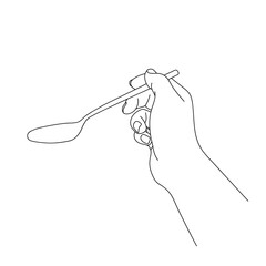 Spoon in hand line art vector illustration