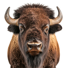 American bison head close up isolated on transparent background.