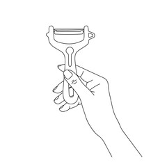 Vegetable peeler in hand line art vector illustrationtration