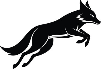Black Silhouette of a Leaping Fox Vector Logo Design