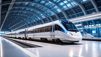 Highspeed train at modern station.