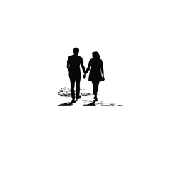 A couple walking on the beach holding hands on white background