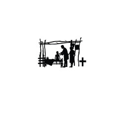 A doctor treating patients in a rural area on white background