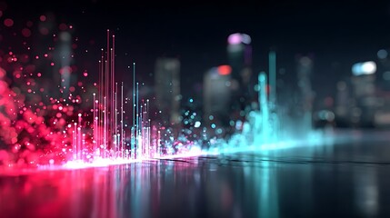 Abstract city at night with vibrant light trails