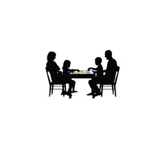 A family playing board games together on white background