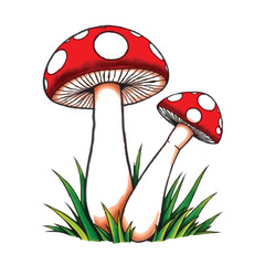Two red mushrooms in grass silhouette illustration