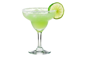 Classic cocktail margarita in salt rimmed glass transparent background 